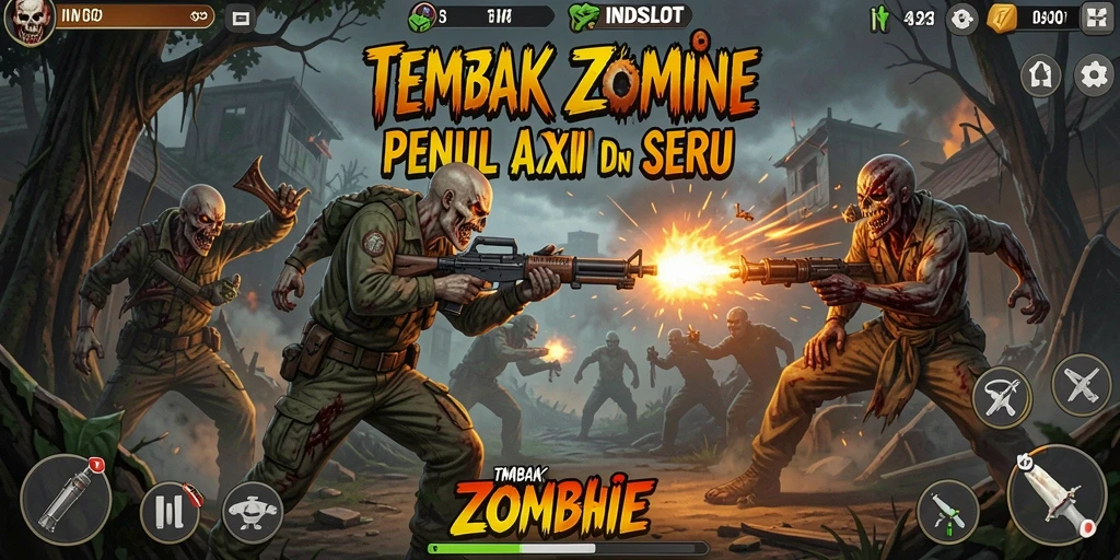 Screenshot INDSLOT menampilkan aksi seru melawan zombie.