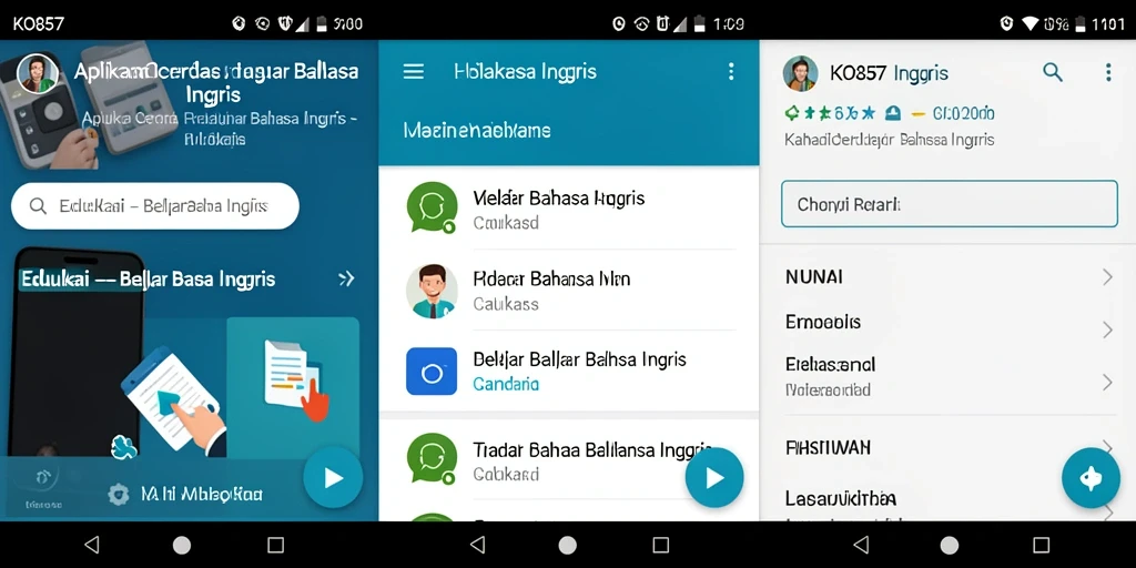Antarmuka menarik dari aplikasi KO857 untuk Belajar Bahasa Inggris.