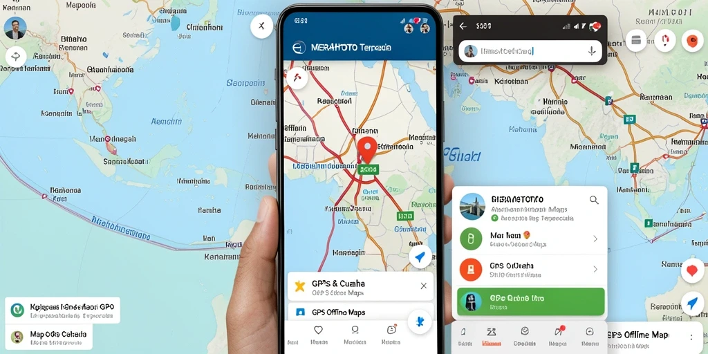 Antarmuka pengguna MERAHTOTO dengan fitur navigasi GPS Offline Maps.