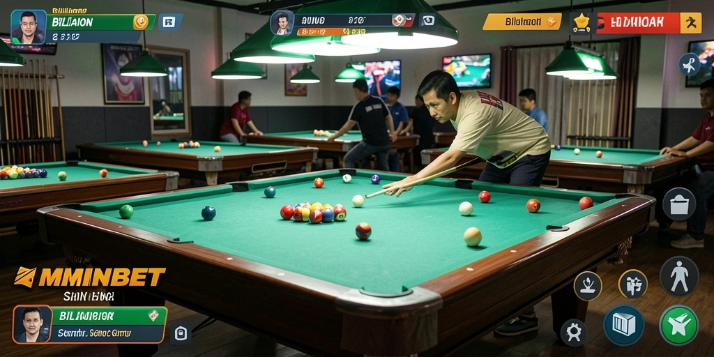Antarmuka permainan MIMINBET yang menarik saat bermain billiard.